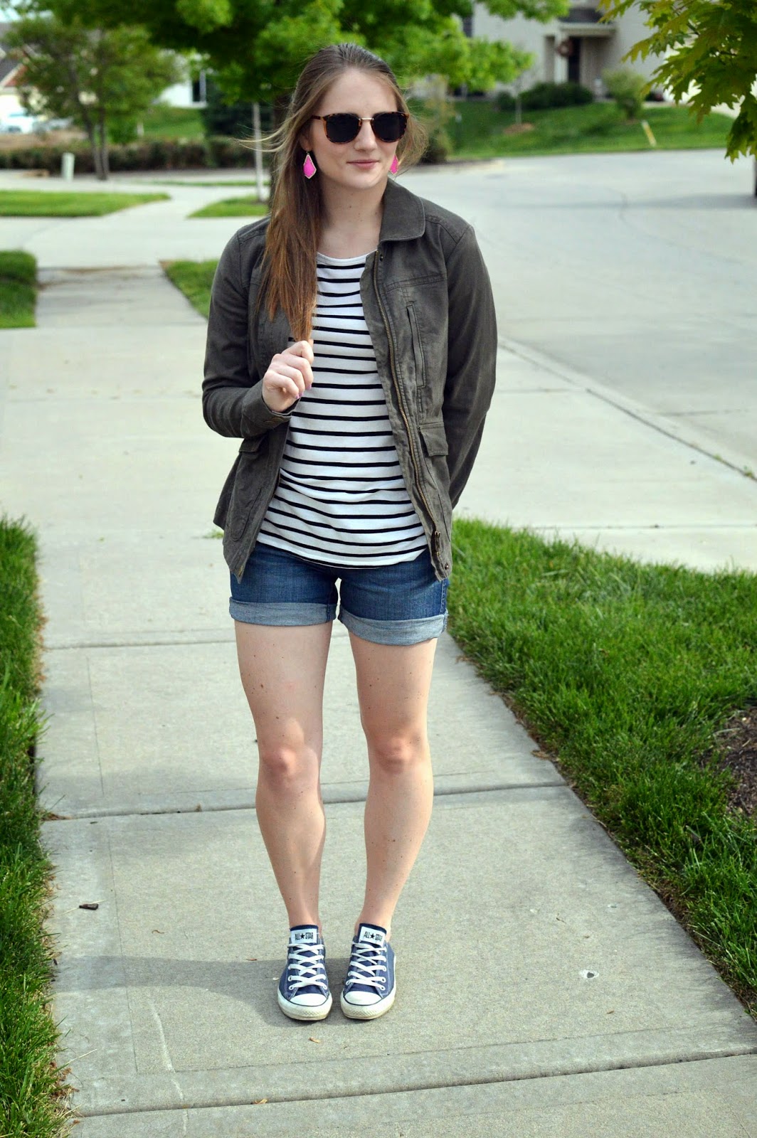 denim shorts, military jacket a memory of us. life + style blog