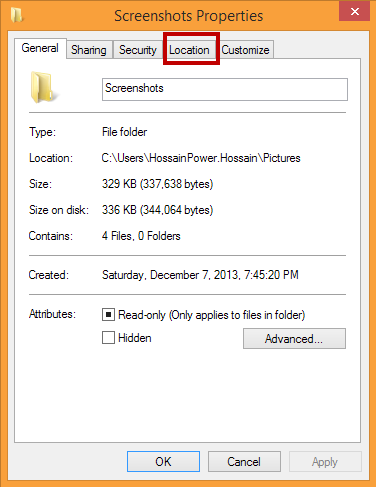 screenshots screenshots folder properties