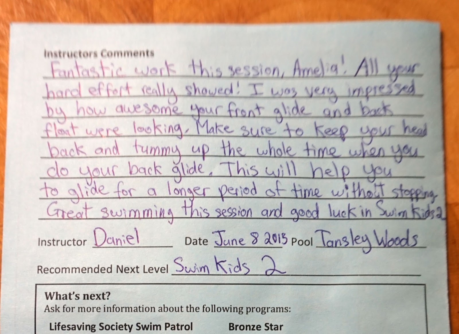 Swim lesson progress report template image