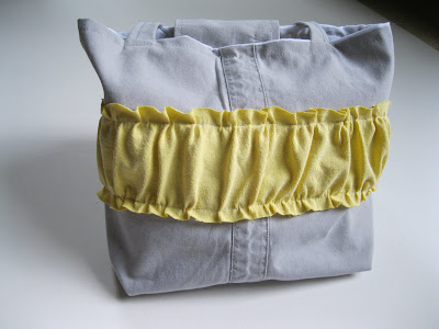 ruffled bag, up cycled from pants