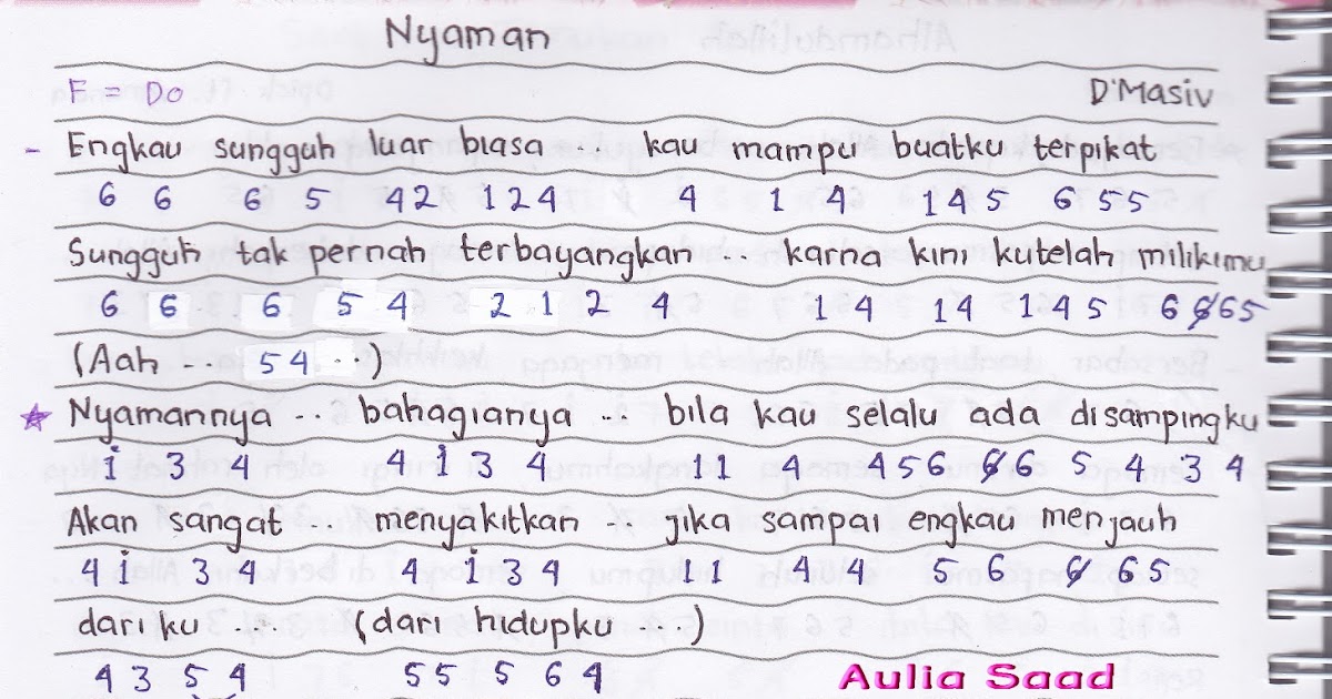 Not Angka D'Masiv Nyaman not angka lagu terbaru