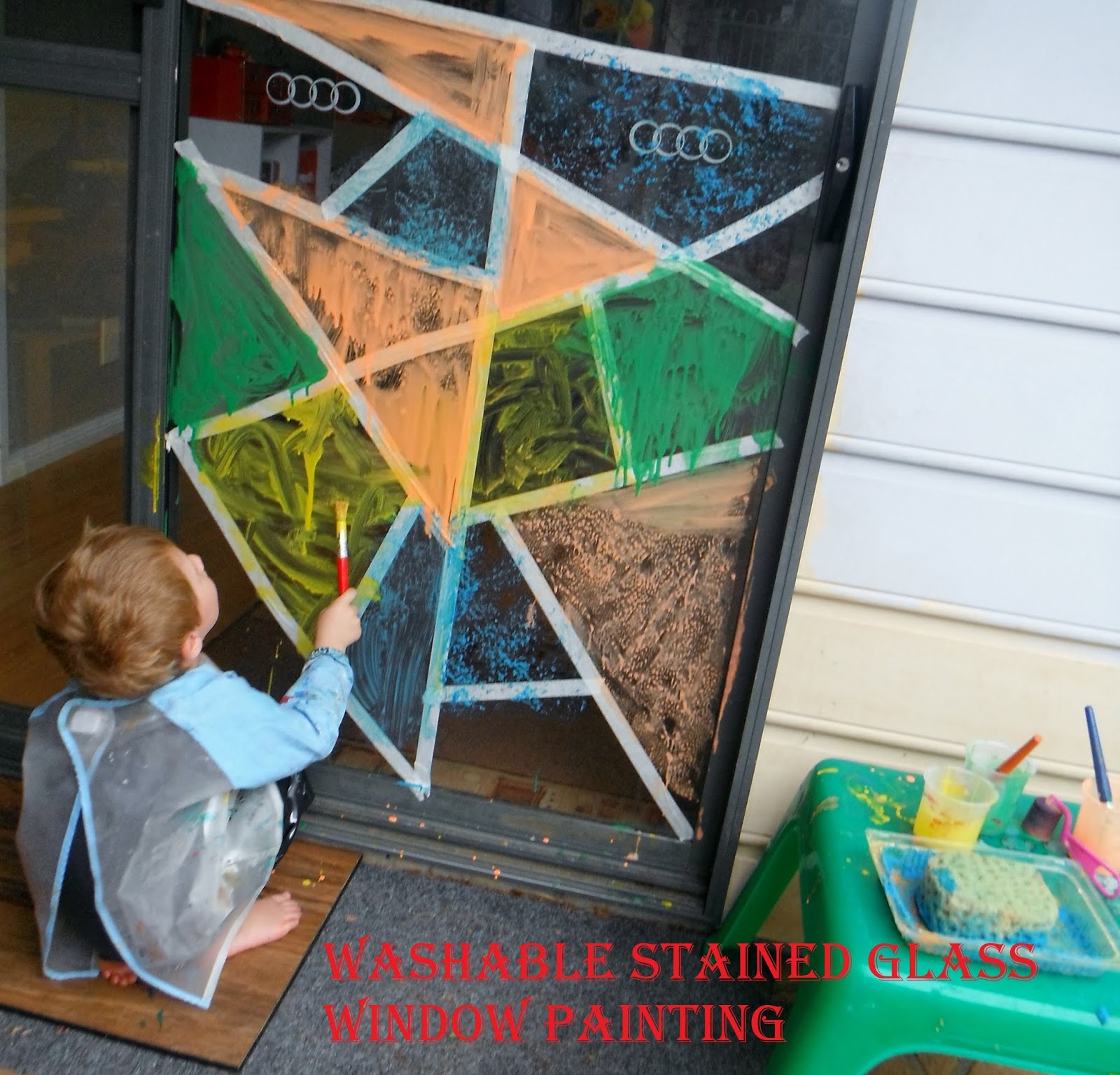 Adventures at home with Mum Window painting washable stained glass