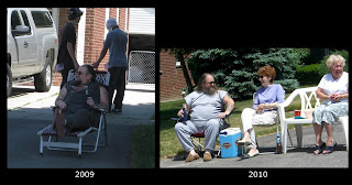 fat biker guy, beer cozie, lawn chair, parade