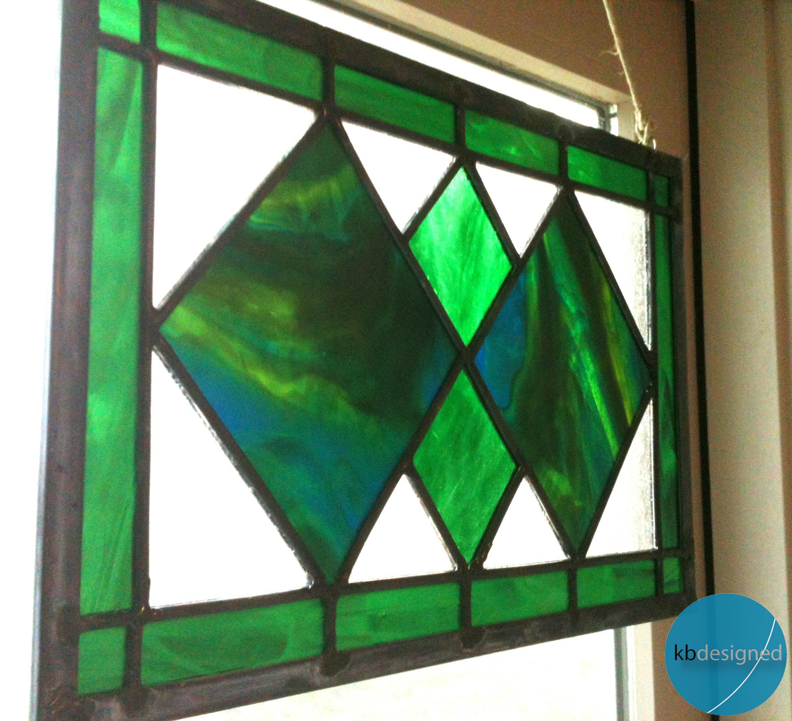 the copper coconut Green Diamonds Stained Glass For Sale!