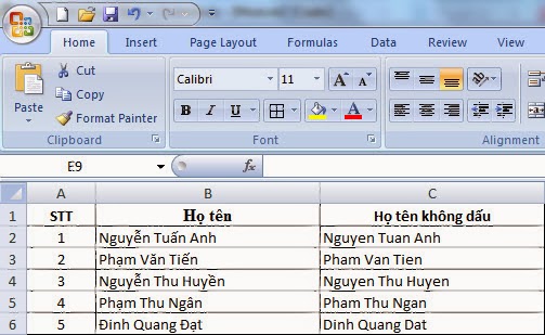 Hàm loại bỏ dấu Tiếng Việt trên Excel