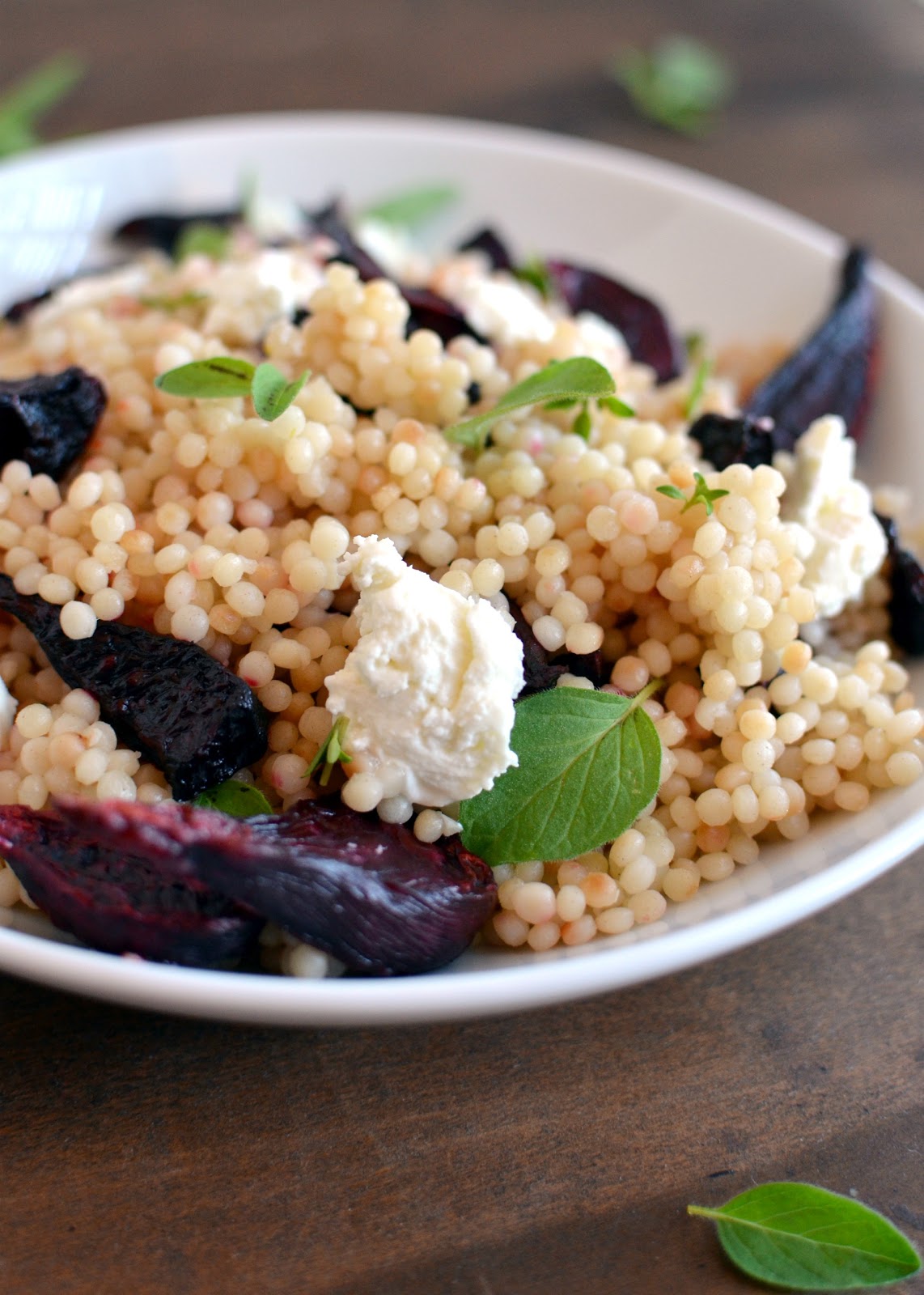 Apricosa Israeli Couscous Salad with Beets, Chevre, and Herbs
