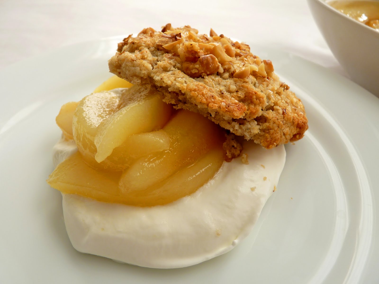 pastry studio Blue Cheese Walnut Biscuits with Pear Compote and Cream