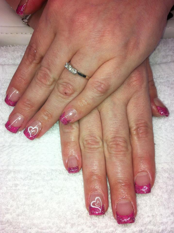 Acrylic Nail Design Valentines Nails Neon Pink And White Acrylic Nail Design Valentines