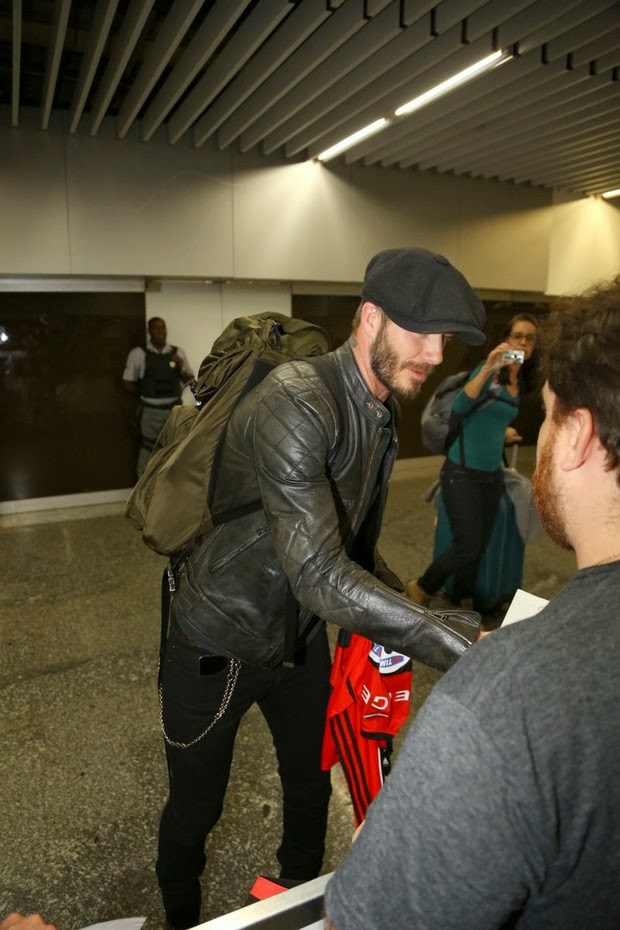 Wear It Like Beckham: David Beckham Flys to Rio de Janeiro in Belstaff