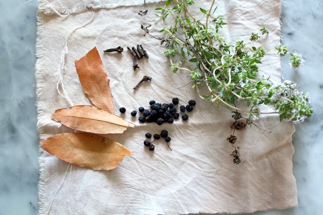 I assembled a bouquet garni of bay leaves yes rather tired looking ones a