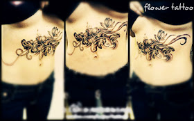 flower tattoo design on the hip shown from three different angles