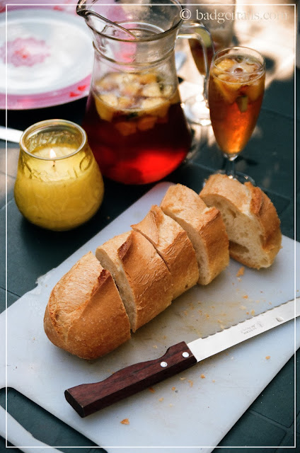 french bread baguette on table outside summer dining