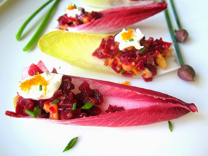 Beet Tartare in Endive Spears