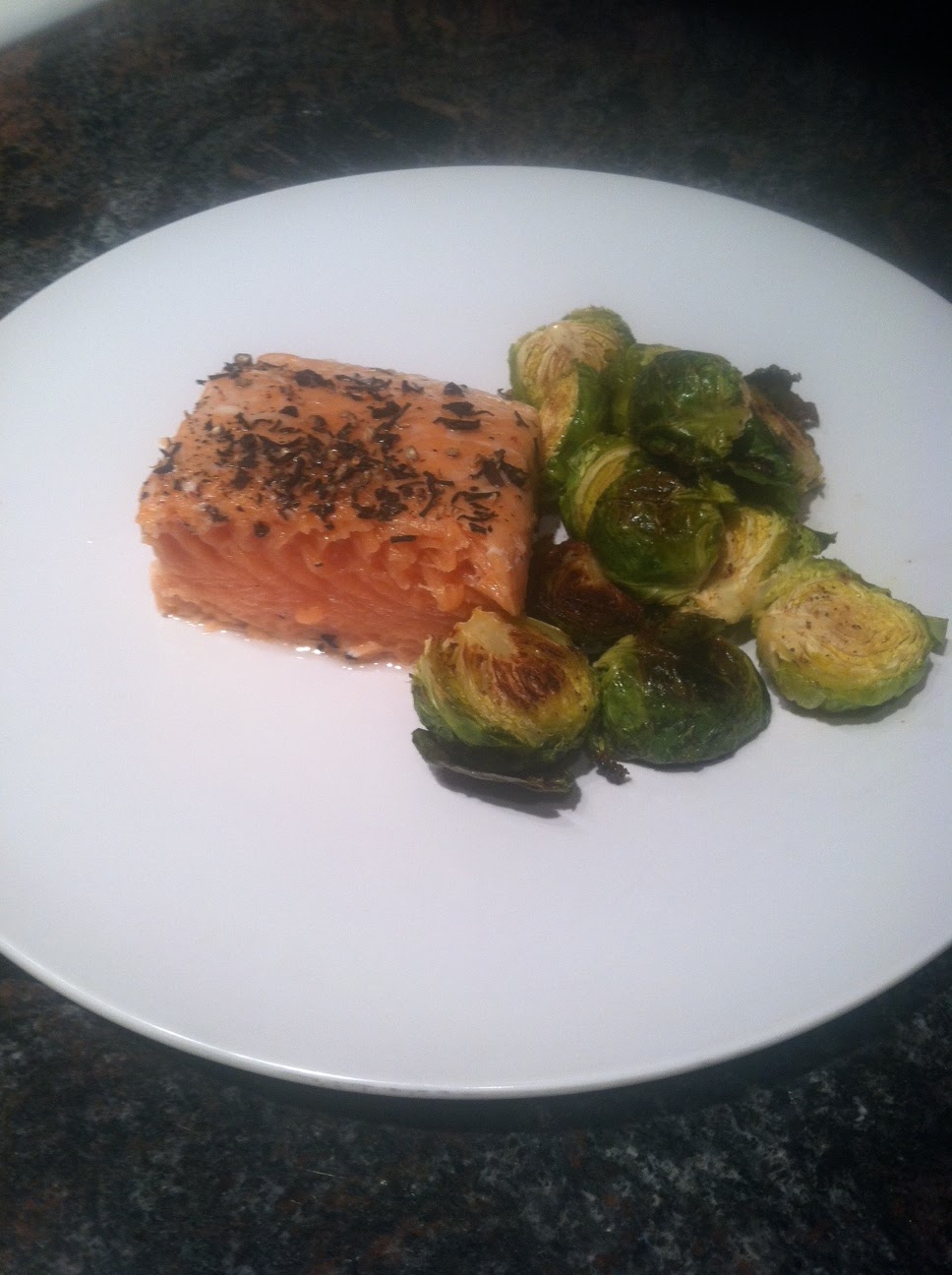 River North Paleo Girl "Tented" Salmon and Roasted Brussel Sprouts