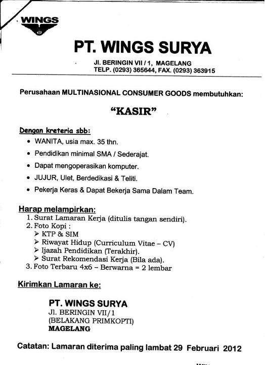 Lowongan Kerja Wings Surya Magelang