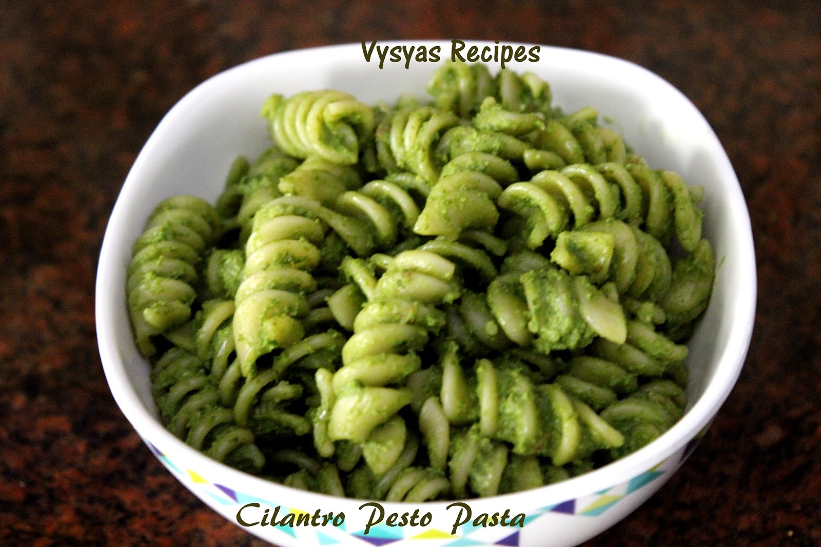 Vysya's Delicious Recipes Cilantro Nuts Pesto Pasta Pasta in Green