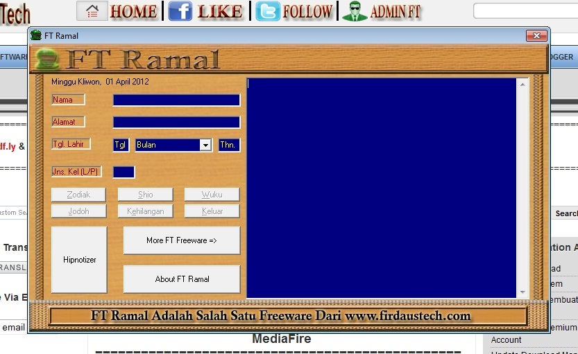Screenshoot, Link MediaFire, Download FT Ramal | Software Untuk Meramal | Peramal | Mediafire