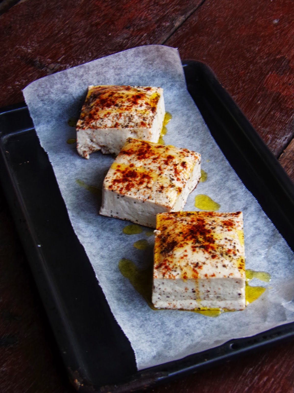 Baked Tofu in Spicy Ginger Garlic Oil