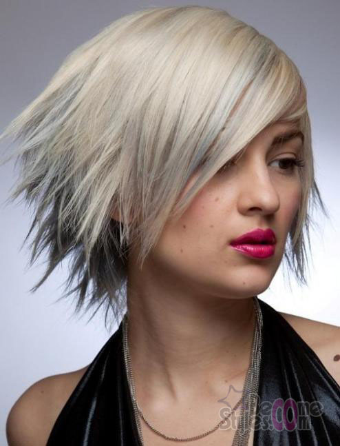 short modern bob with side swept bangs