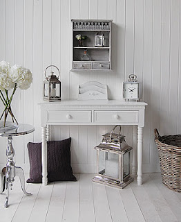 New England White Console Console table with grey accessories
