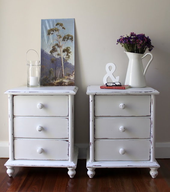 shabby chic white painted bedside tables for sale Sydney Lilyfield life