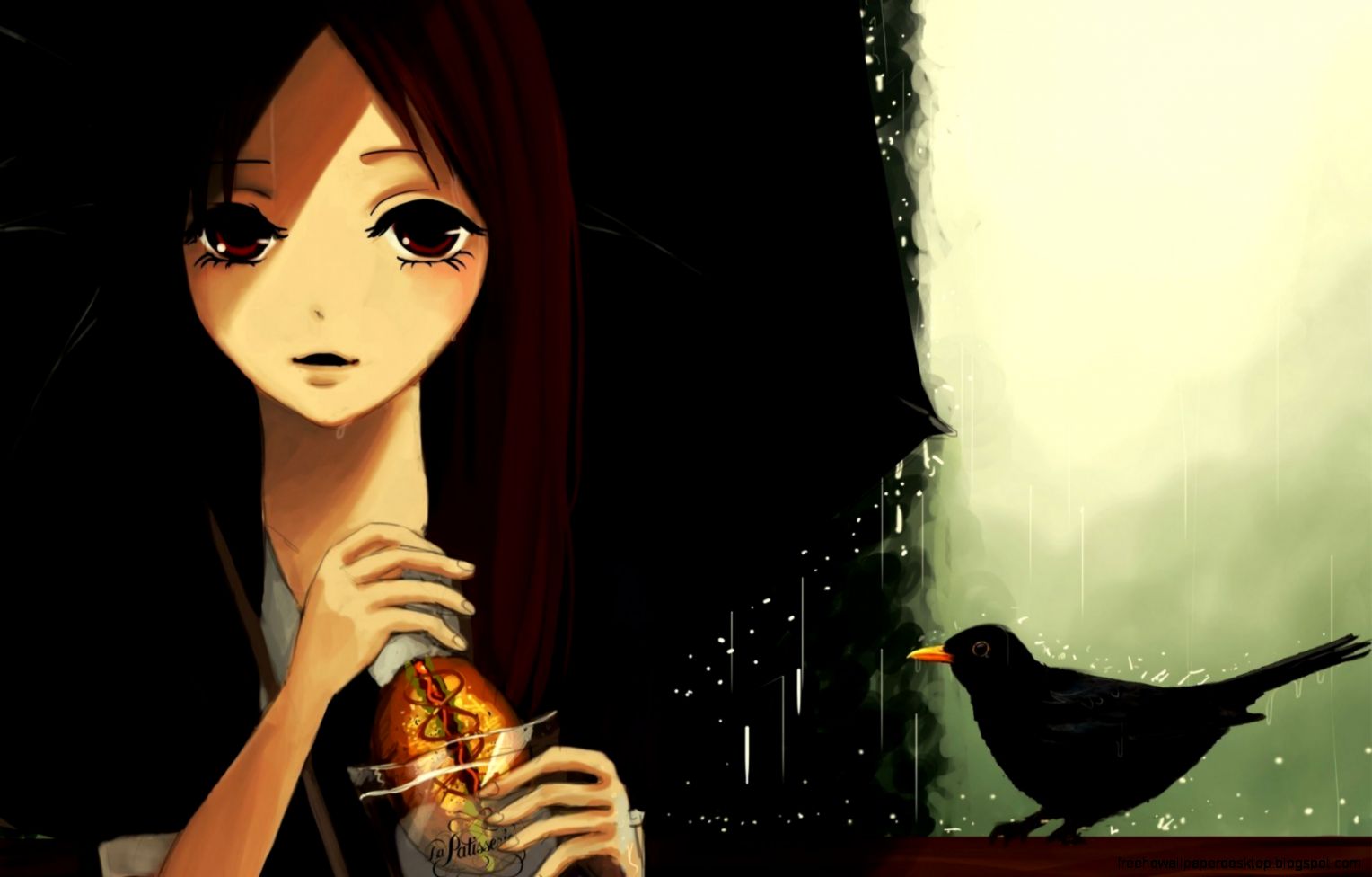 Girl in Rain with Umbrella Art Girl in Rain with Umbrella Art