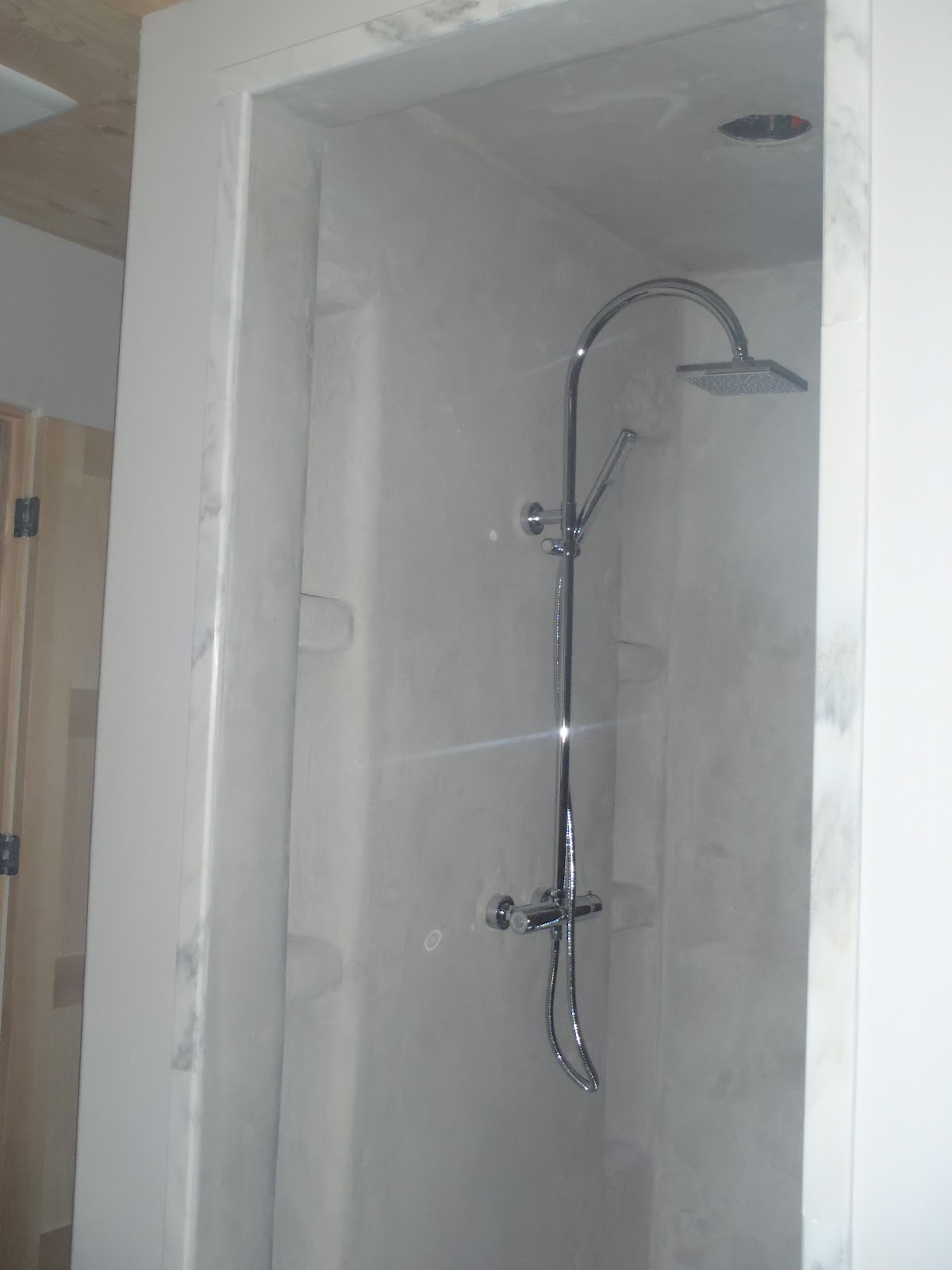 pauline french Plaster walls in the Master Shower