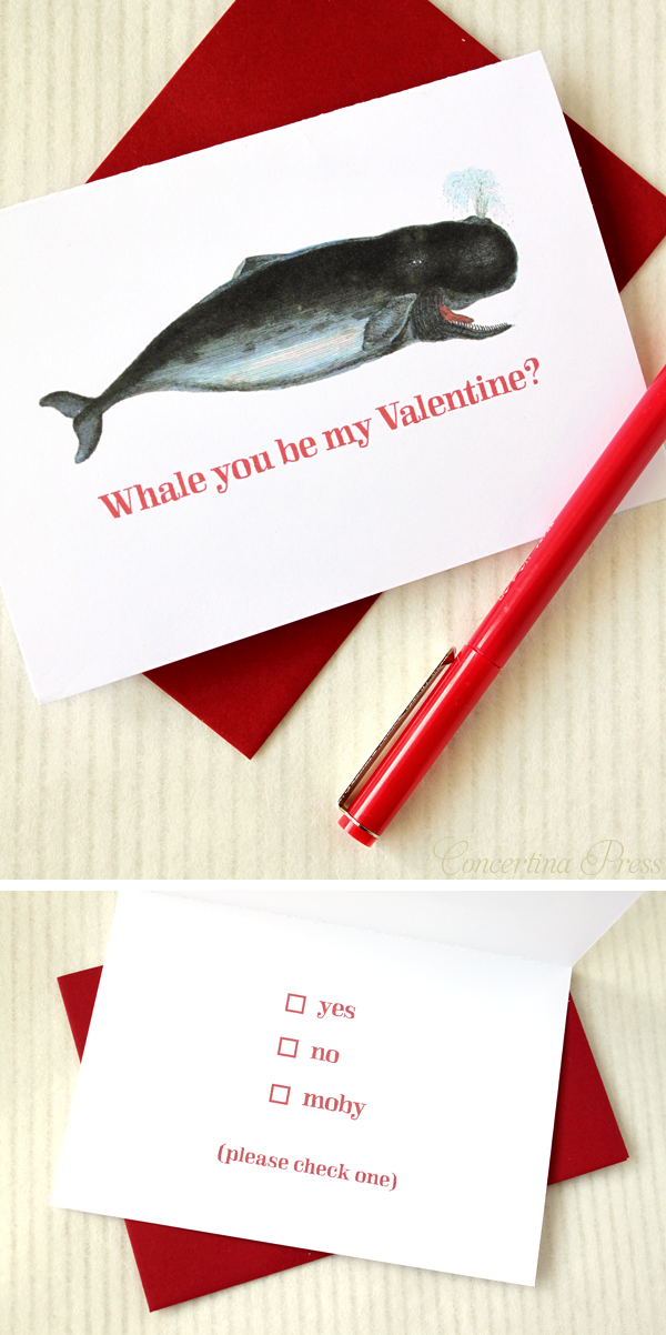 Cape Cod wedding blog photo from Concertina Press - Stationery and Invitations about Whale You Be My Valentine? Funny Valentine’s Day Card
