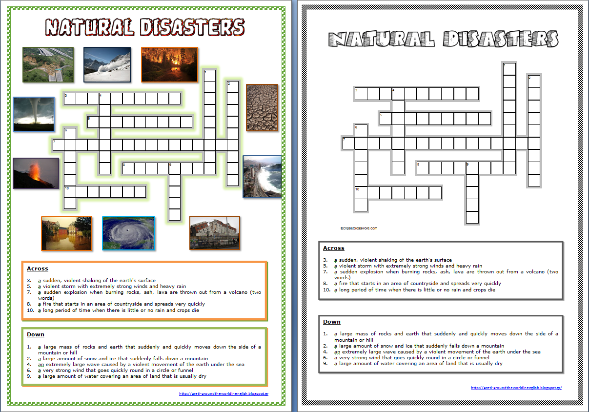 worksheet Earthquakes Worksheet around the world in english natural disasters quizlet word crossword puzzle worksheet