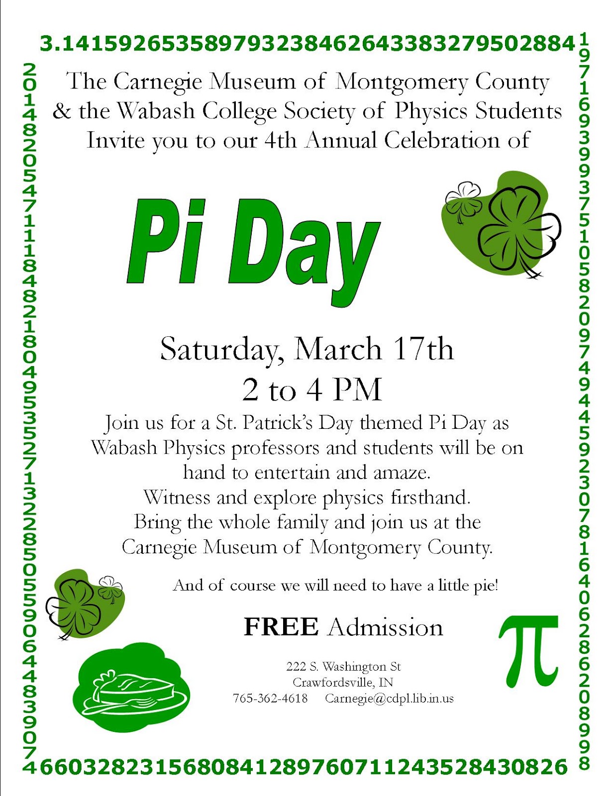 carnegie museum of montgomery county march 2012 pi day flyer