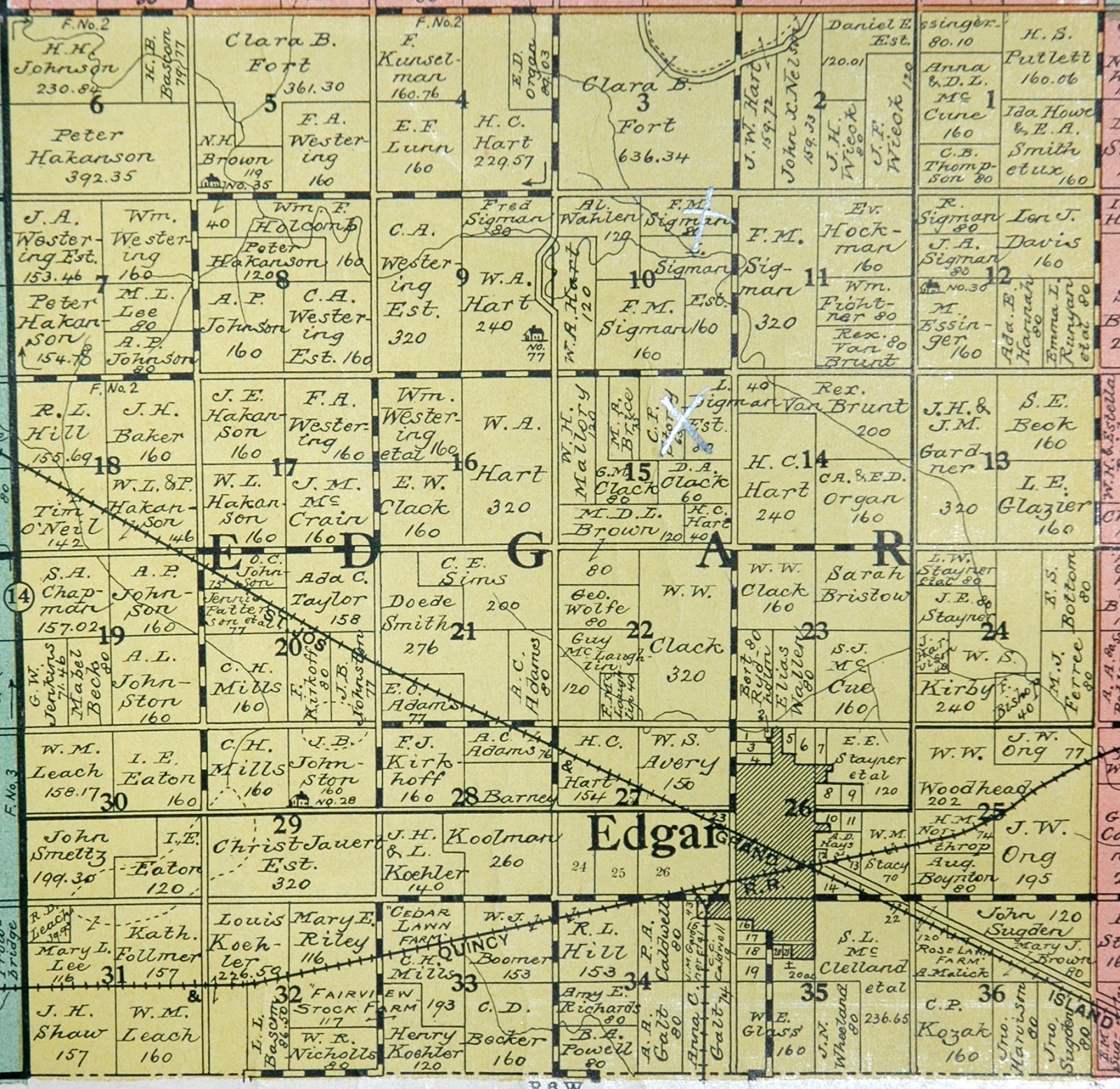 Sutton Nebraska Museum 1925 Plat Map Of Edgar Township Clay County