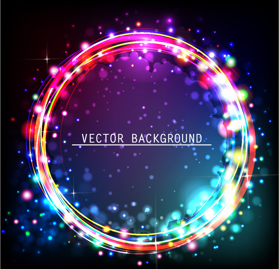 カラフルな虹色の輪が美しく光る背景 Colorful circle vector background イラスト素材