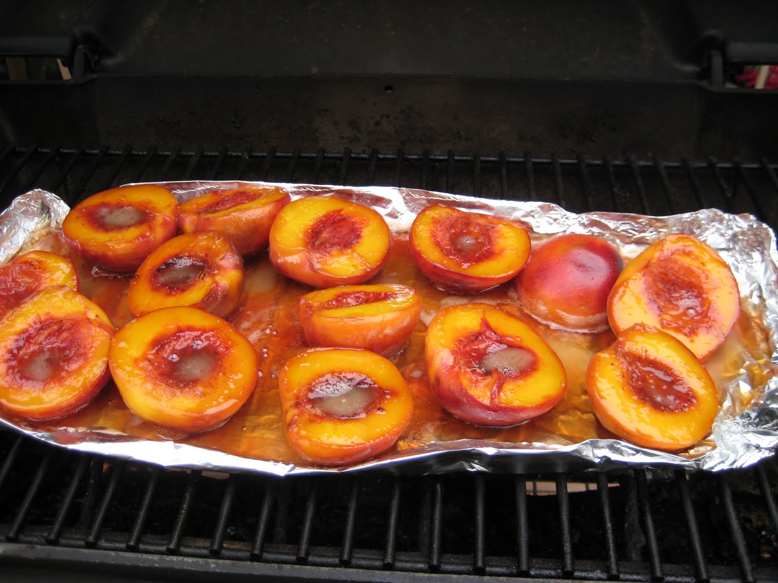 The Lush Chef Bourbon Glazed Peaches on the Grill