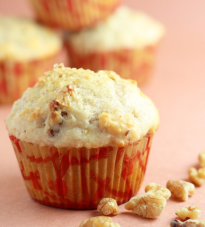 Lemon Drop Banana Sour Cream Muffins with Pecans