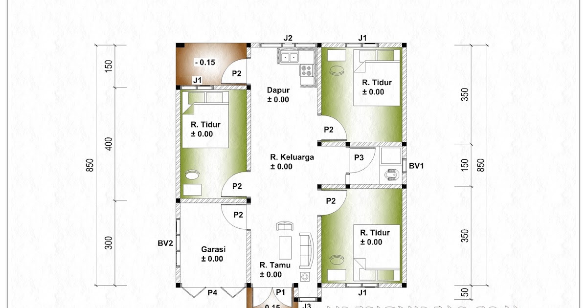 Denah Rumah Tinggal Ukuran 8 M X 8 5 M Home Design And Ideas