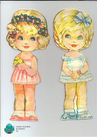 Бумажные куклы СССР Подружки 2 две девочки сестры подруги большие головы блестящие волосы светлые кудри кудрявые голубое розовое платье венок бант на голове старые советские из детства