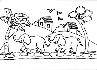 Desenhos Para Pintar O Elefantinho Brincando Com o Seu Amigo