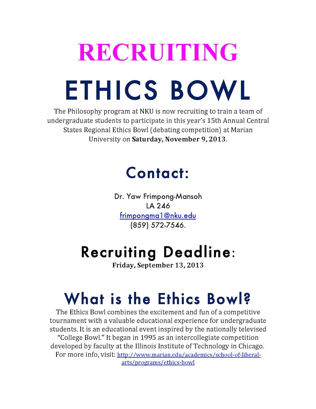 NKU Philosophy: Ethics Bowl! Join the team.