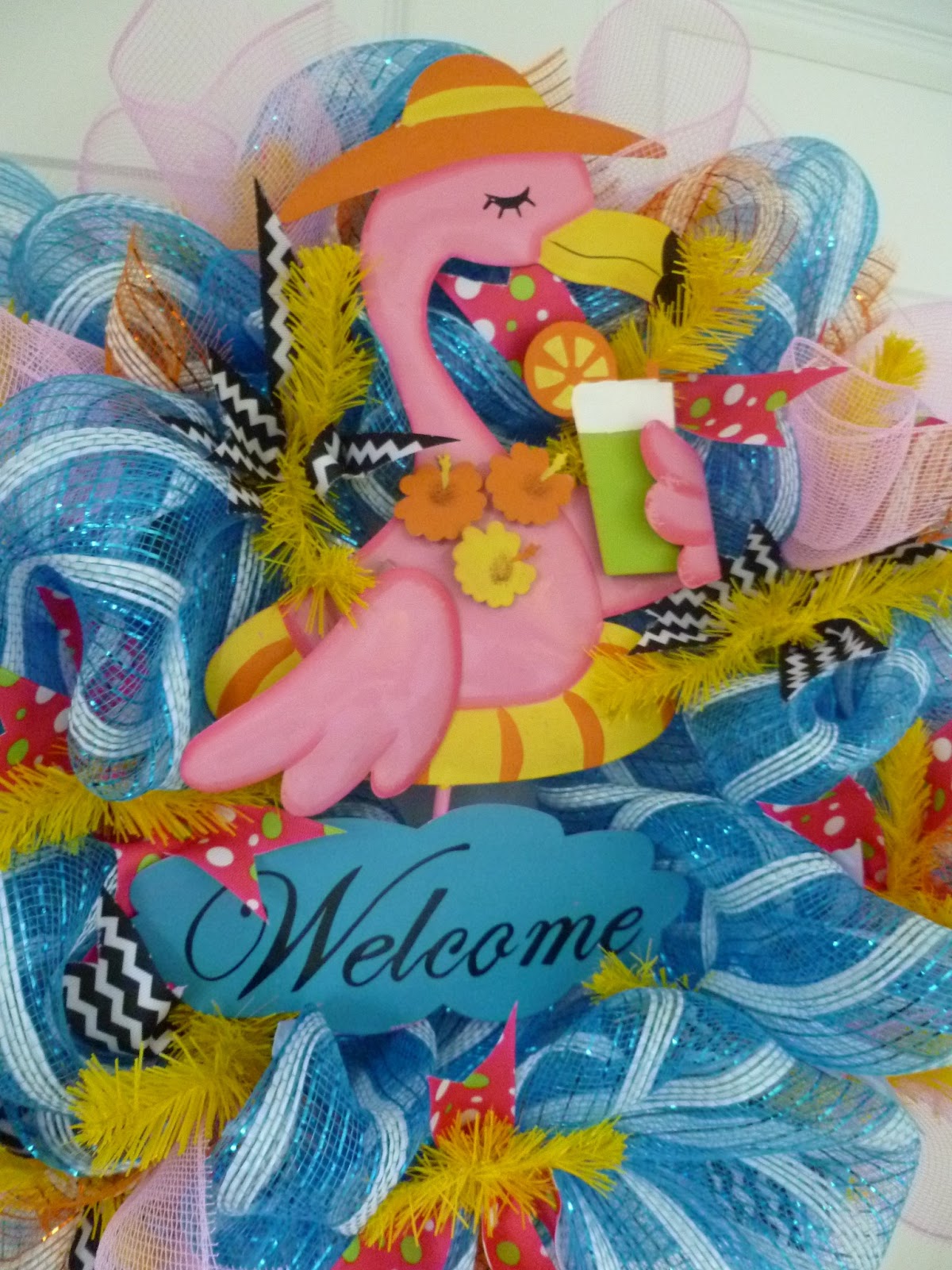All that glitters funky summer flamingo wreath