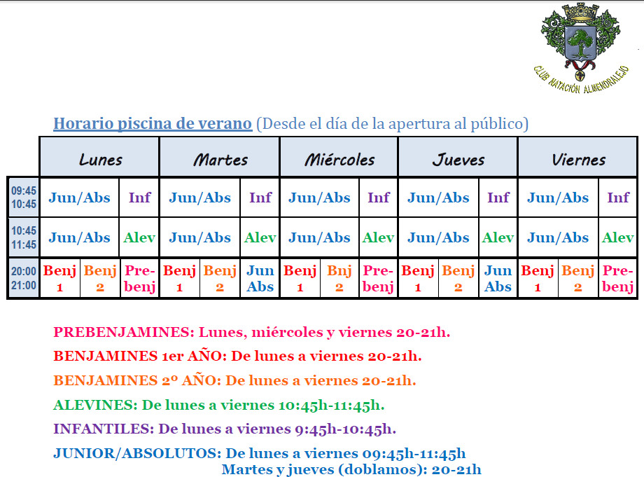 HORARIO PISCINA horario piscina: