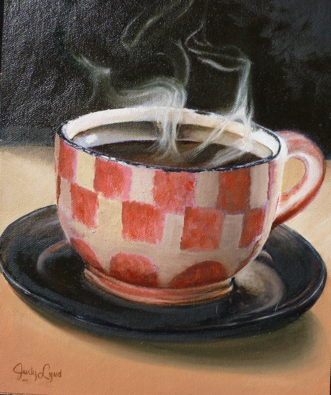 Judy's art '' Coffee '' oil painting on canvas hard panel