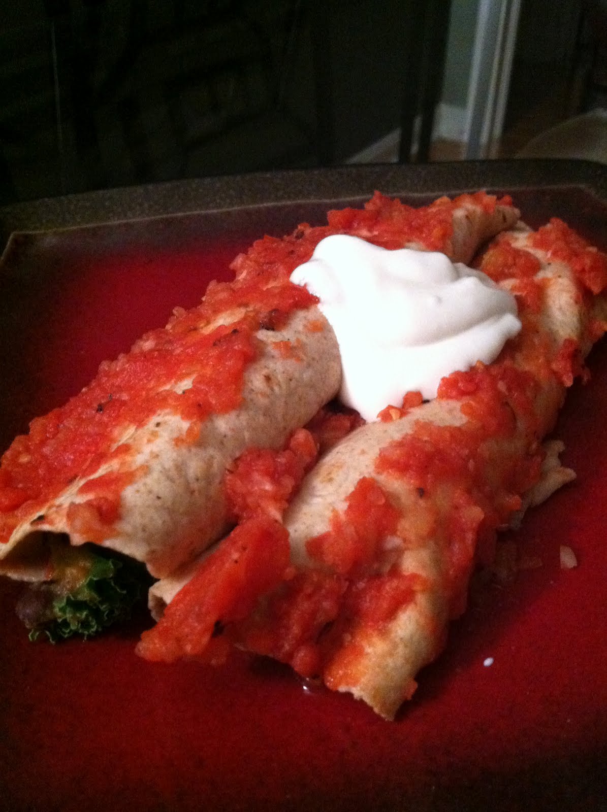 Vegan Noms Sweet Potato, Black Bean, & Kale Enchiladas