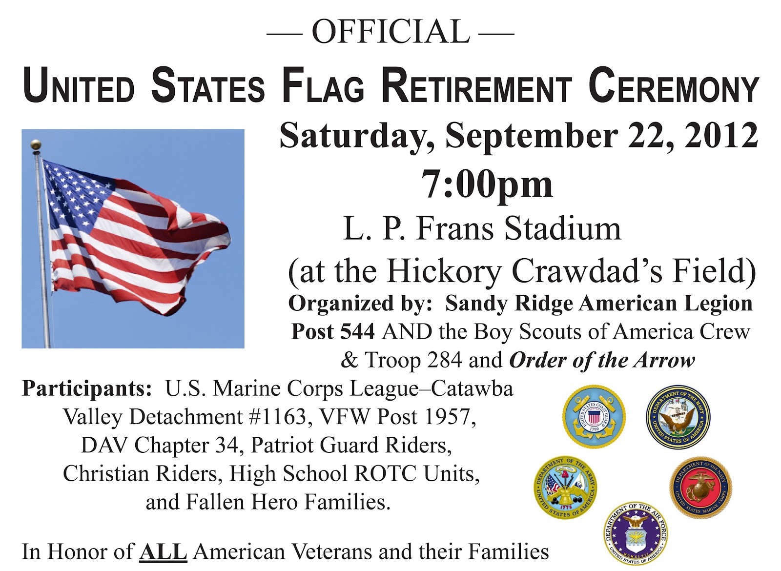 The Hickory Hound United States Flag Retirement Ceremony set for