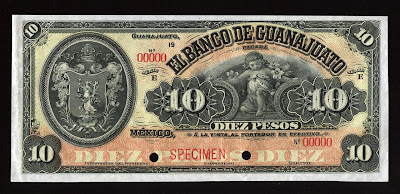Currency Mexico old banknotes 10 Pesos banknote Banco de Guanajato