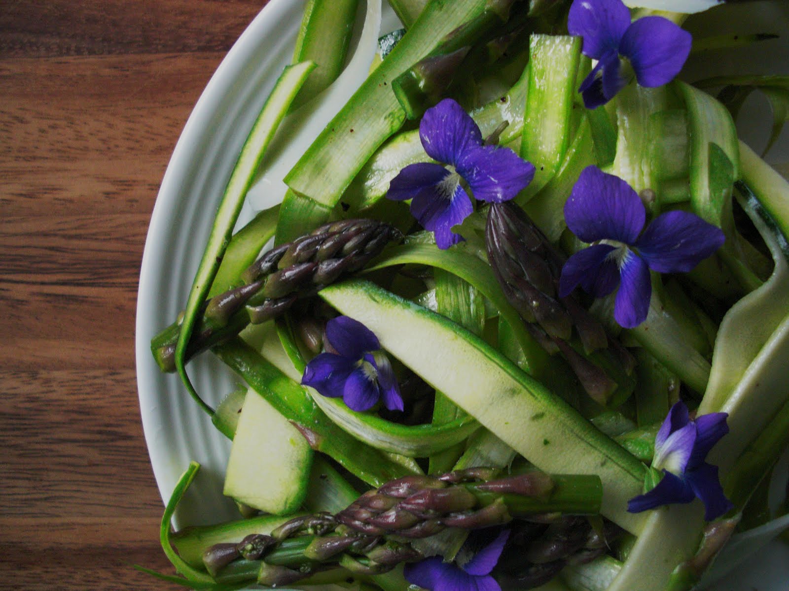 Nourish The Roots Ribboned Asparagus and Zucchini Salad with Violets