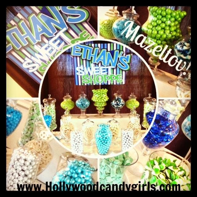 Blue Green Bar Mitzvah Candy Buffet & Chocolate Station! Custom Mitzva