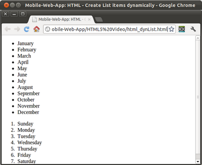 HTML/Javscript - Create List items dynamically HTML/Javscript - Create List items dynamically