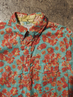 engineered garments popover l/s shirt in red printed floral