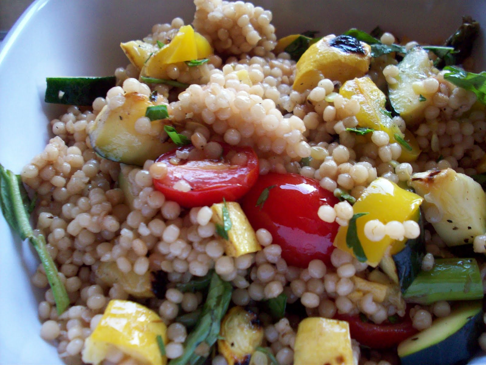 Shelley Bakes! Toasted Israeli Couscous Salad with Grilled Summer