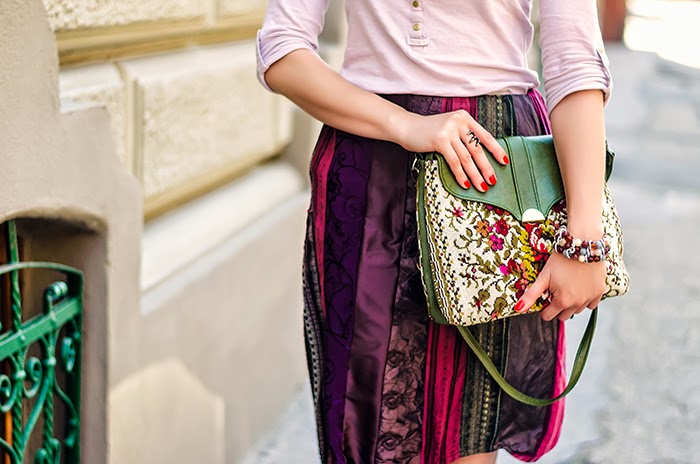 patchwork skirt floral bag